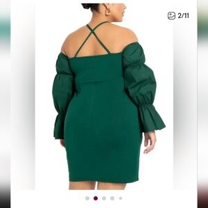 Eloquii Eden Off Shoulder LS Stretch Cotton Sheath Dress in Kelly Green 20